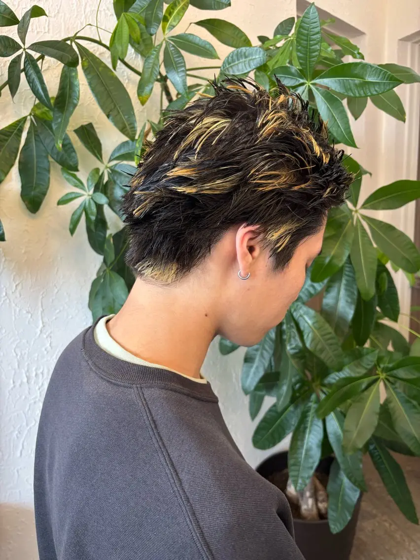 ショート カラー メンズ メンズハイライト メンズパーマ ハイライトカラー ハイライト KOTOMI ONUKIのヘアスタイル