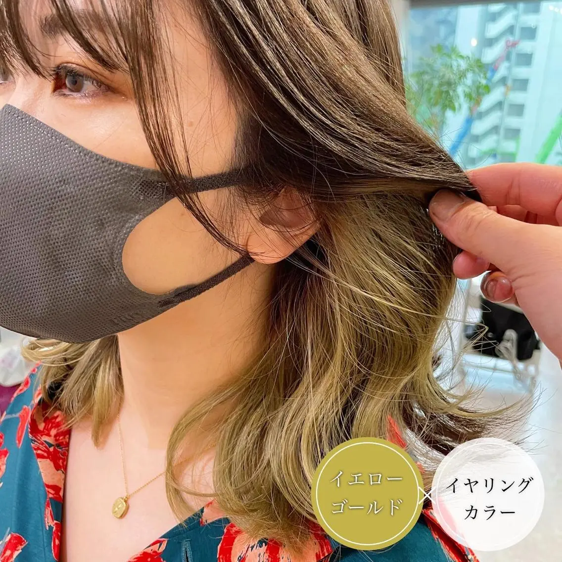 ミディアム カラー ショートボブ ミストバング ベージュカラー デザインカラー ダブルカラー カット ヘアカラー アンブレラカラー💫 フェイスフレーミングのヘアスタイル