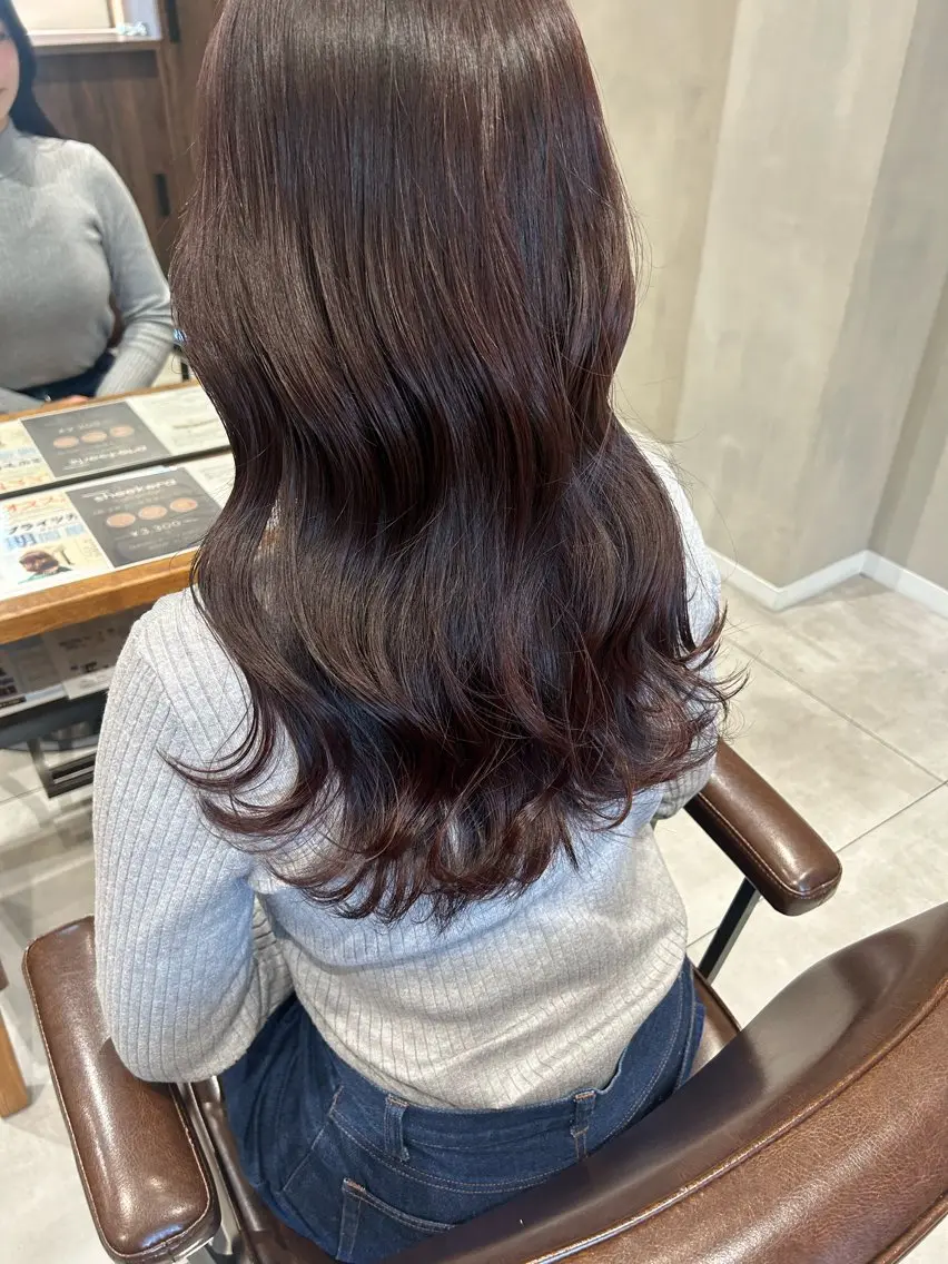 セミロング カラー ピンクカラー カット ヘアカラー オリーブベージュ/ ブリーチなし透明感のヘアスタイル