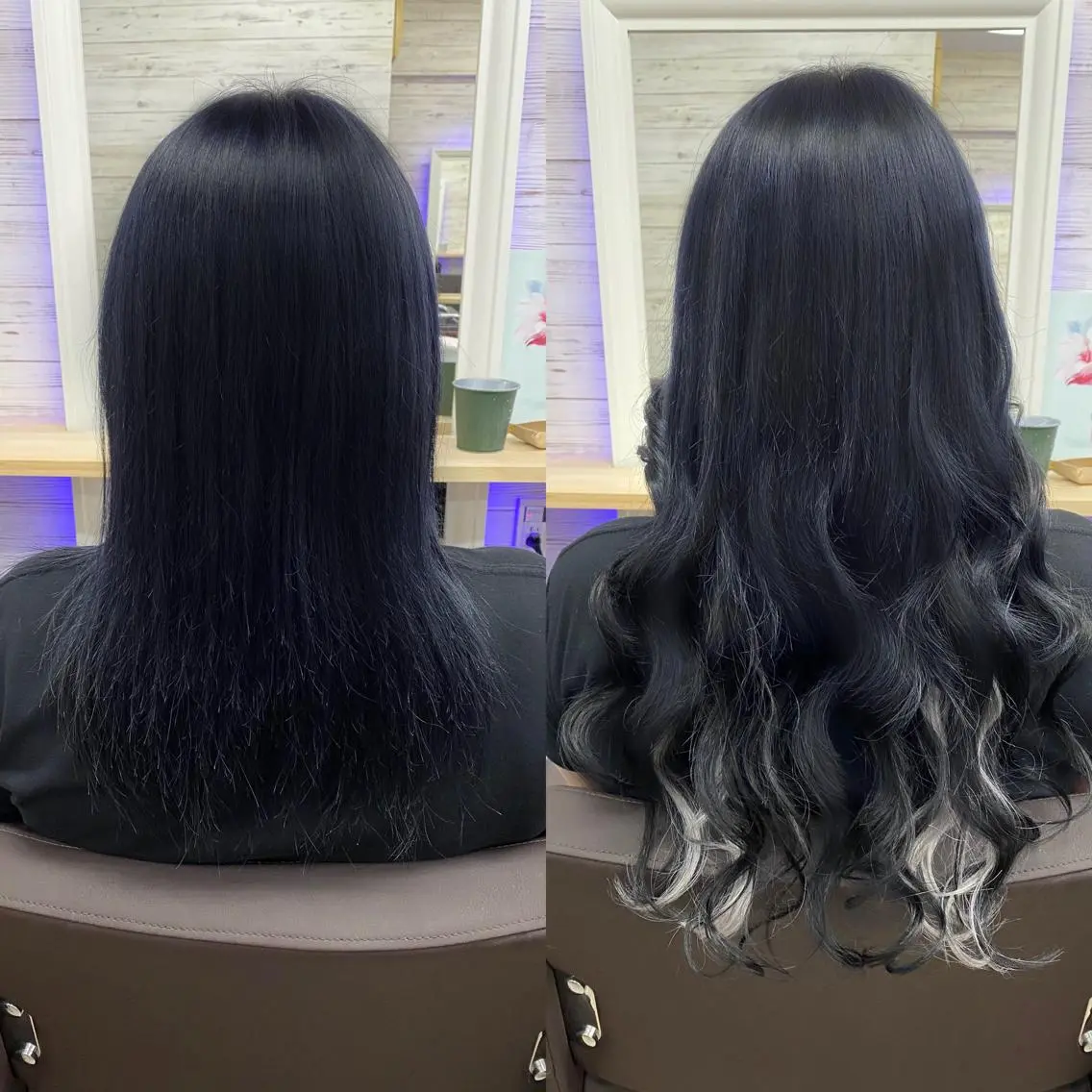 セミロング カラー ヘアアレンジ ショートボブ 編み込みエクステ シールエクステ セミロングパーマ バレイヤージュ LAVENDIA 初音のヘアスタイル