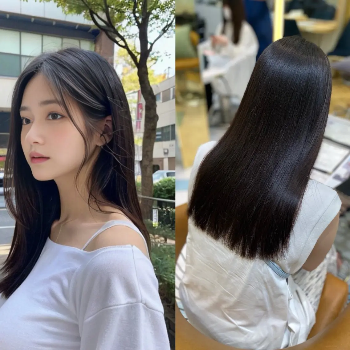髪質改善 小顔似合わせカット+全体フルカラー+縮毛矯正+美容液TR+内部補修1ステップトリートメントの写真