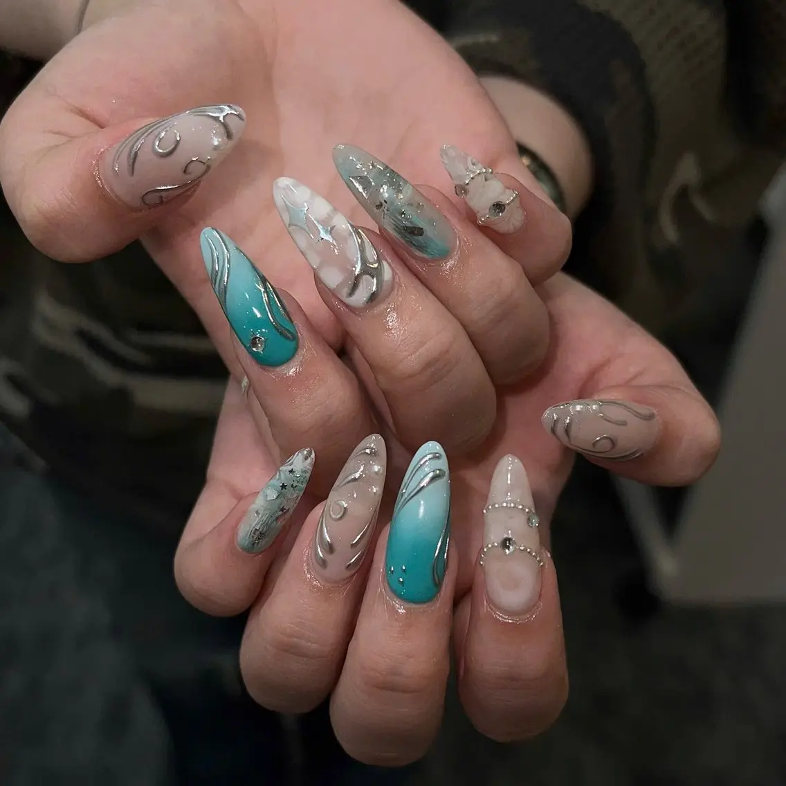 ネイル ガーリー ハート 韓国ネイル ニュアンスネイル リボン ハンドネイル Sora nail 長さ出し専門店のネイルデザイン