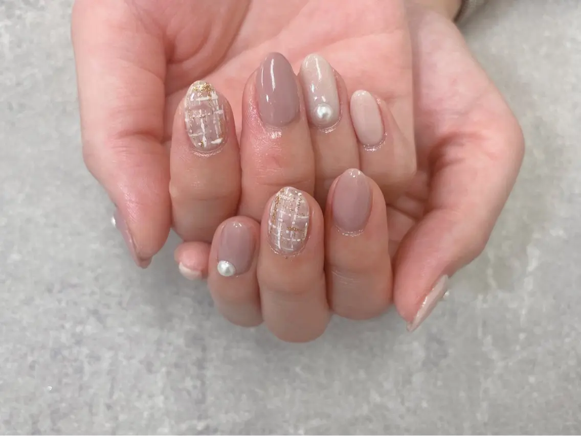 ネイル ピンク ツイードネイル foglia❁. ⌇imamuraのネイルデザイン