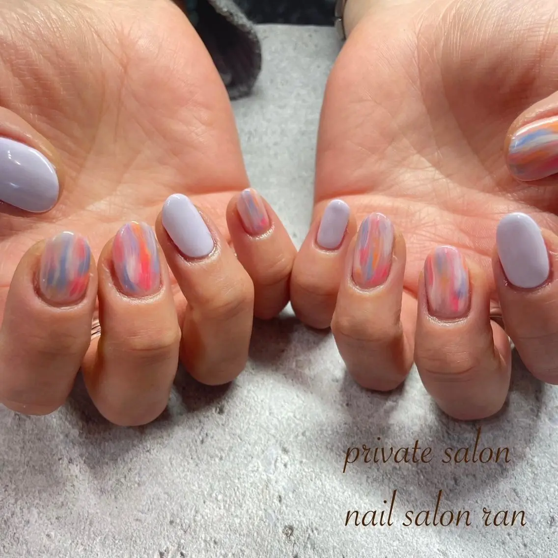 ネイル ブルー 大理石ネイル(マーブル) ワンカラーネイル ハンドネイル ハンドケア nailsalon ranのネイルデザイン