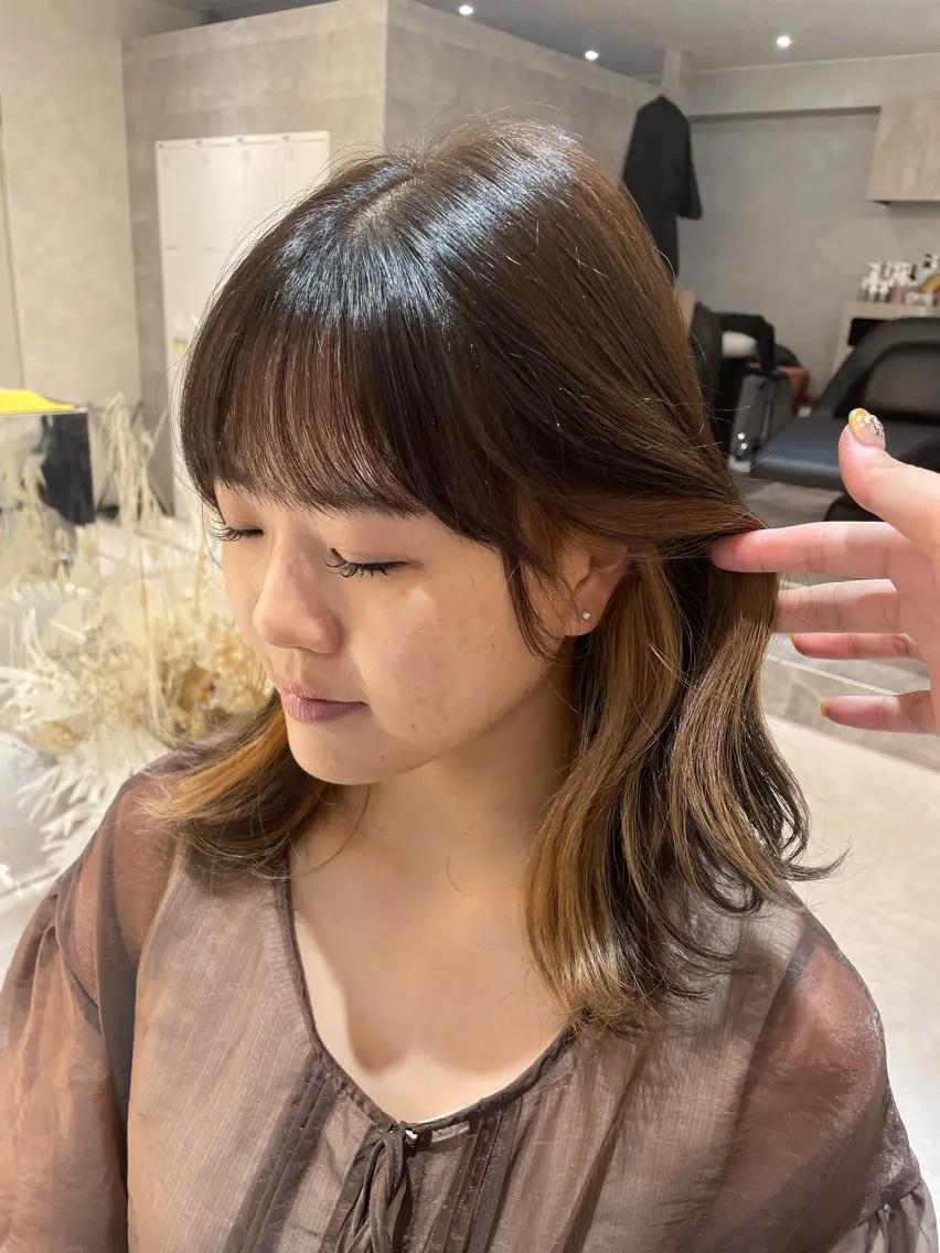 ミディアム カラー ベージュカラー ケアカラー 透明感カラー グレージュ インナーカラー ヘアカラー トリートメント ショートモデル募集 エクステ専門店まりこのその他イメージ