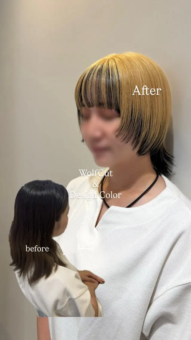 ショート カラー ブリーチ 抜きっぱなしブロンド デザインカラー ウルフカット カット ヘアカラー レイヤーカット Y2K/𝓡𝓲𝓷のヘアスタイル