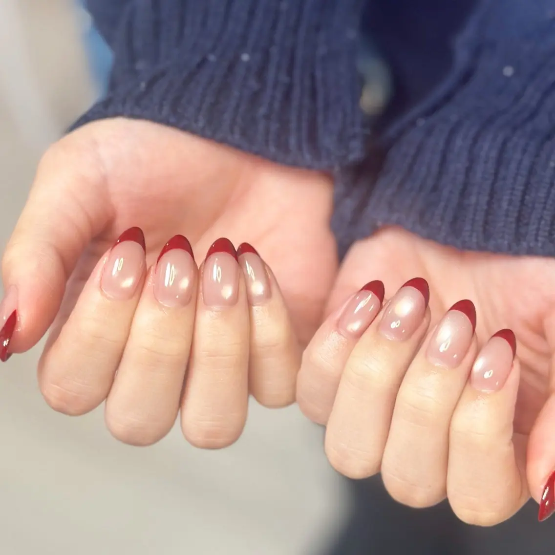 ネイル アートネイル オーロラネイル チークネイル フレンチネイル ガラスフレンチ 🎀YooLi Nail salonのネイルデザイン