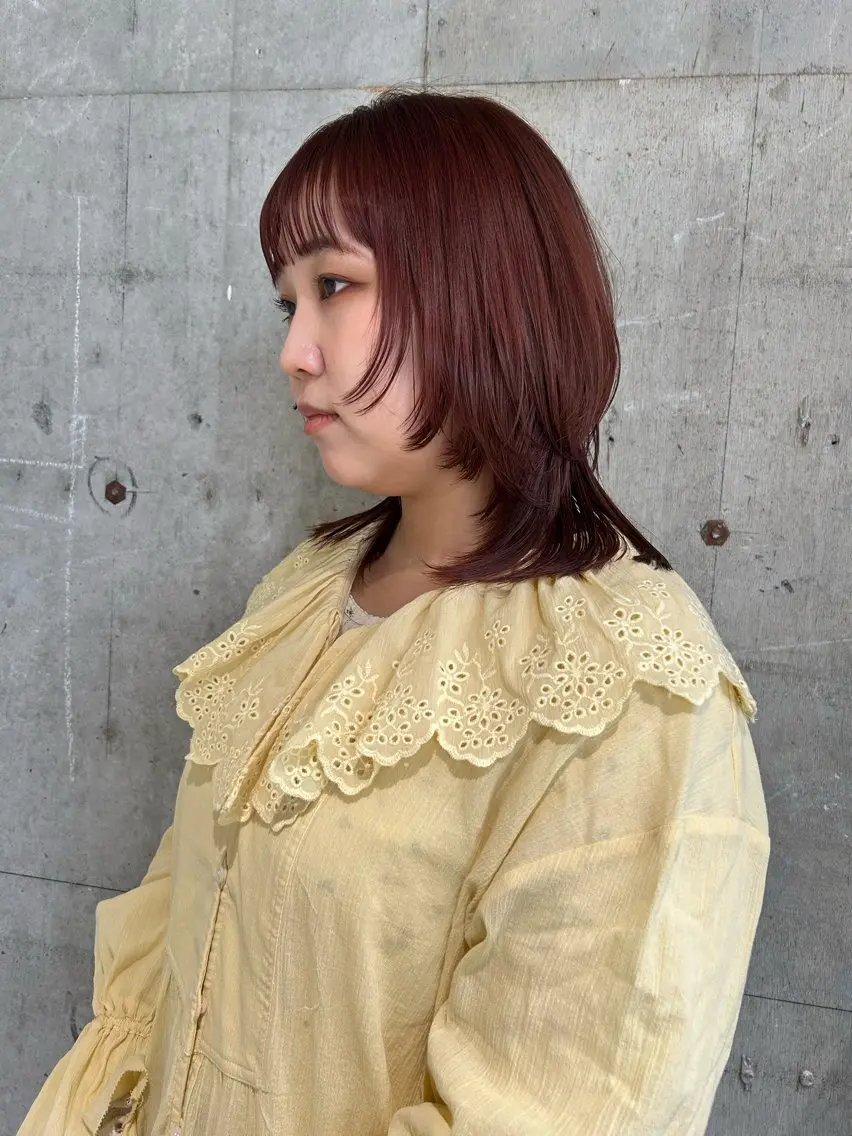 ミディアム カラー レッドカラー ウルフカット カット ヘアカラー 髪質改善/レイヤー/ お顔まわり/Ami.のヘアスタイル