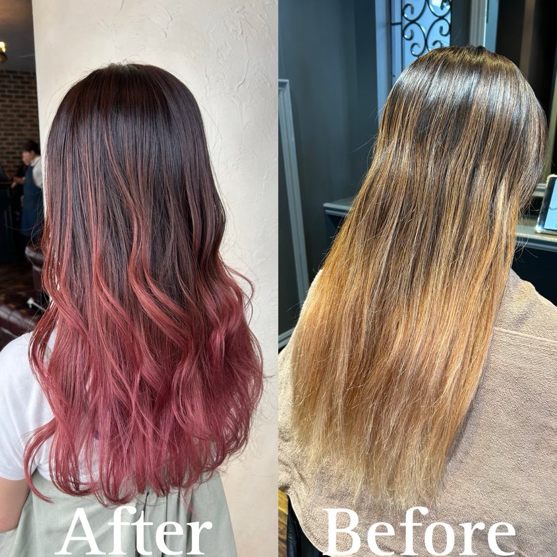 セミロング カラー ヘアアレンジ ブリーチ ボルドーカラー ケアブリーチ ダブルカラー グラデーションカラー ヘアカラー トリートメント 梅木李奈🍒府中/ レイヤー透明感カラーのヘアスタイル
