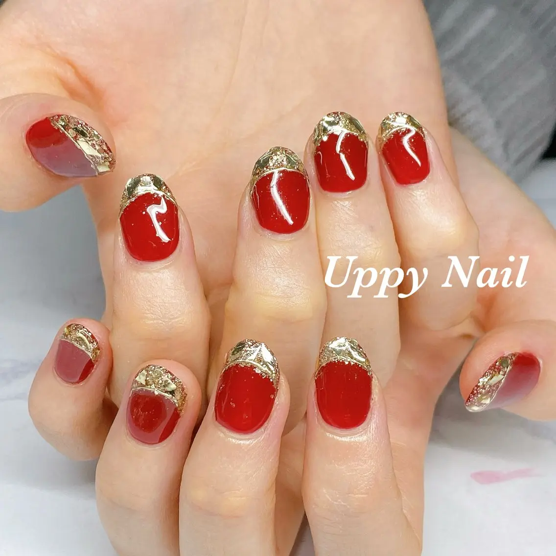 ネイル ボルドー フレンチネイル ガラスフレンチ ハンドネイル Uppy Nail ukyoのネイルデザイン