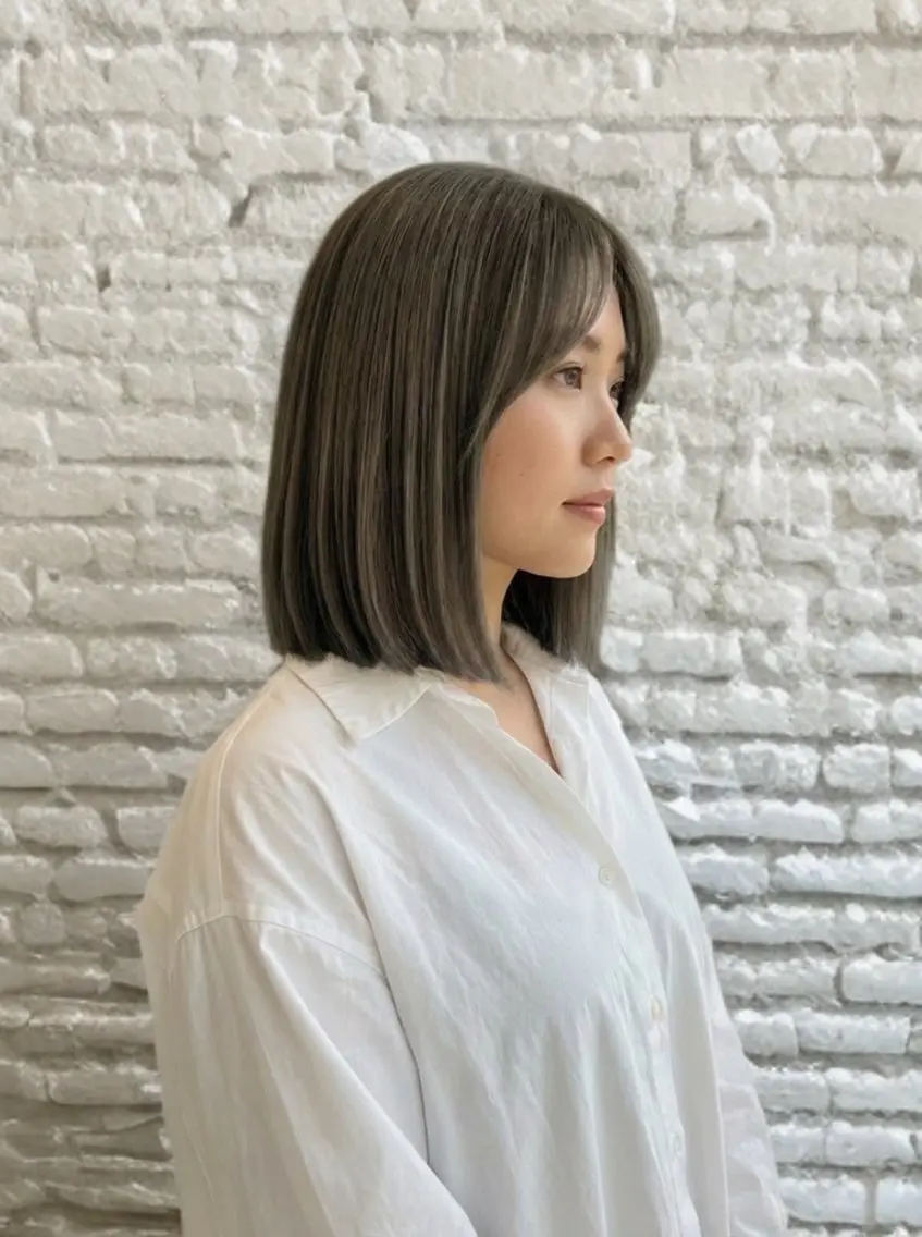 ミディアム カット 縮毛矯正 髪質改善×レイヤー 高嶋のヘアスタイル