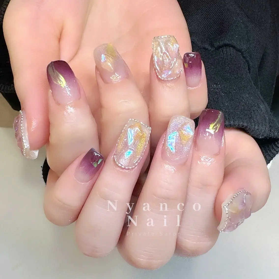 ネイル ジェルネイル 氷ネイル・うるうるネイル ワンホンネイル Nyanco Nailのネイルデザイン