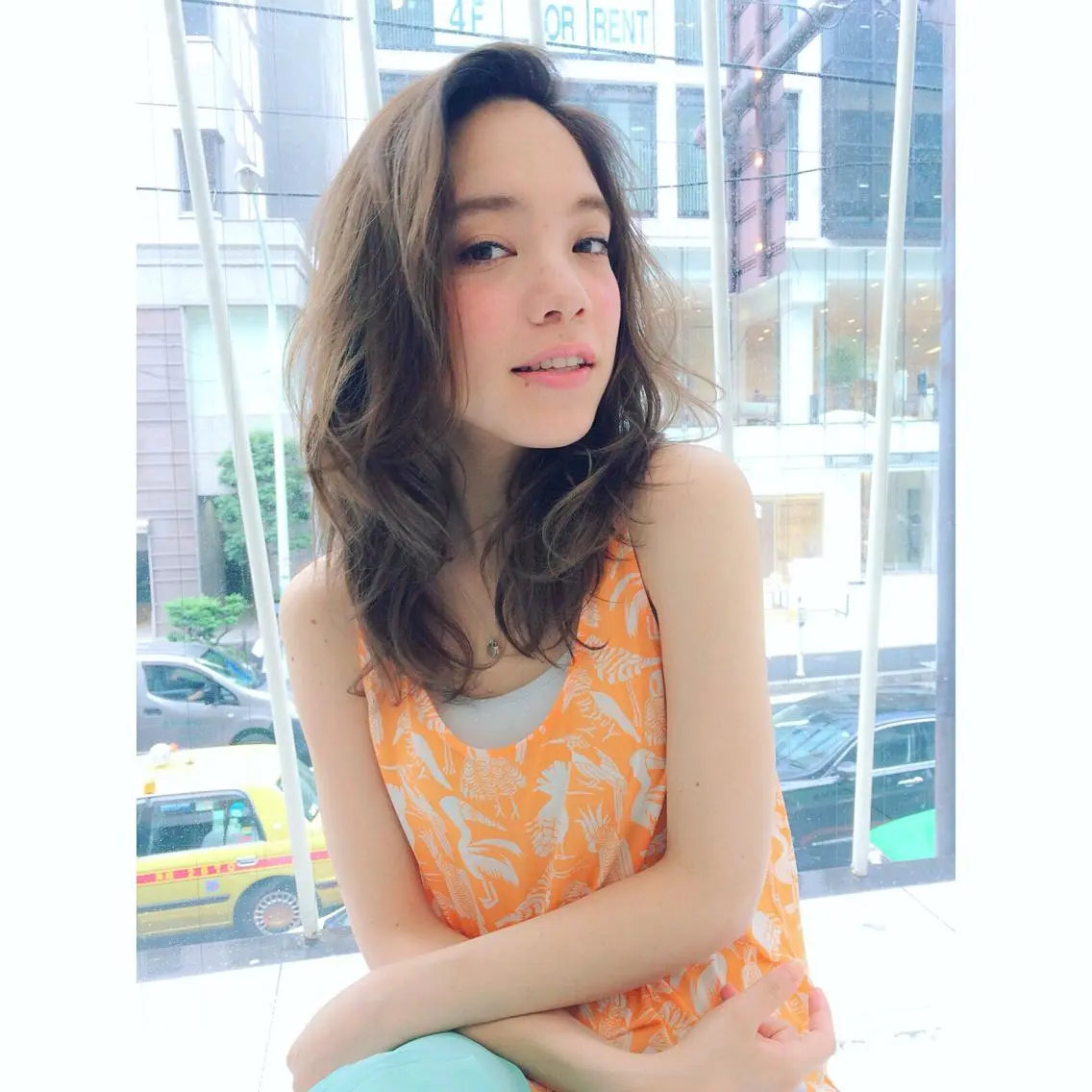 ミディアム セミロング カラー パーマ 内藤 達也のヘアスタイル