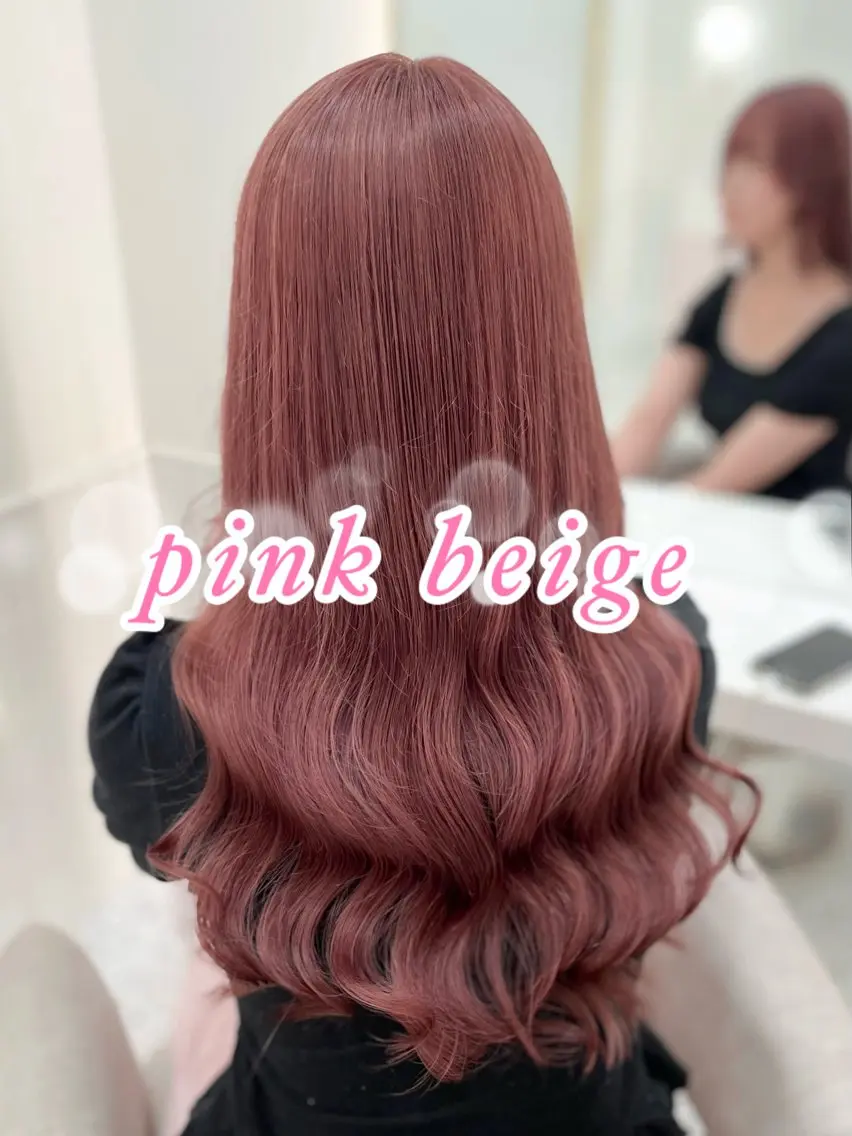 ロング カラー ベージュカラー ブリーチ ピンクカラー ピンクベージュ カット ヘアカラー トリートメント いぶきゆう 栄/カットモデルのヘアスタイル