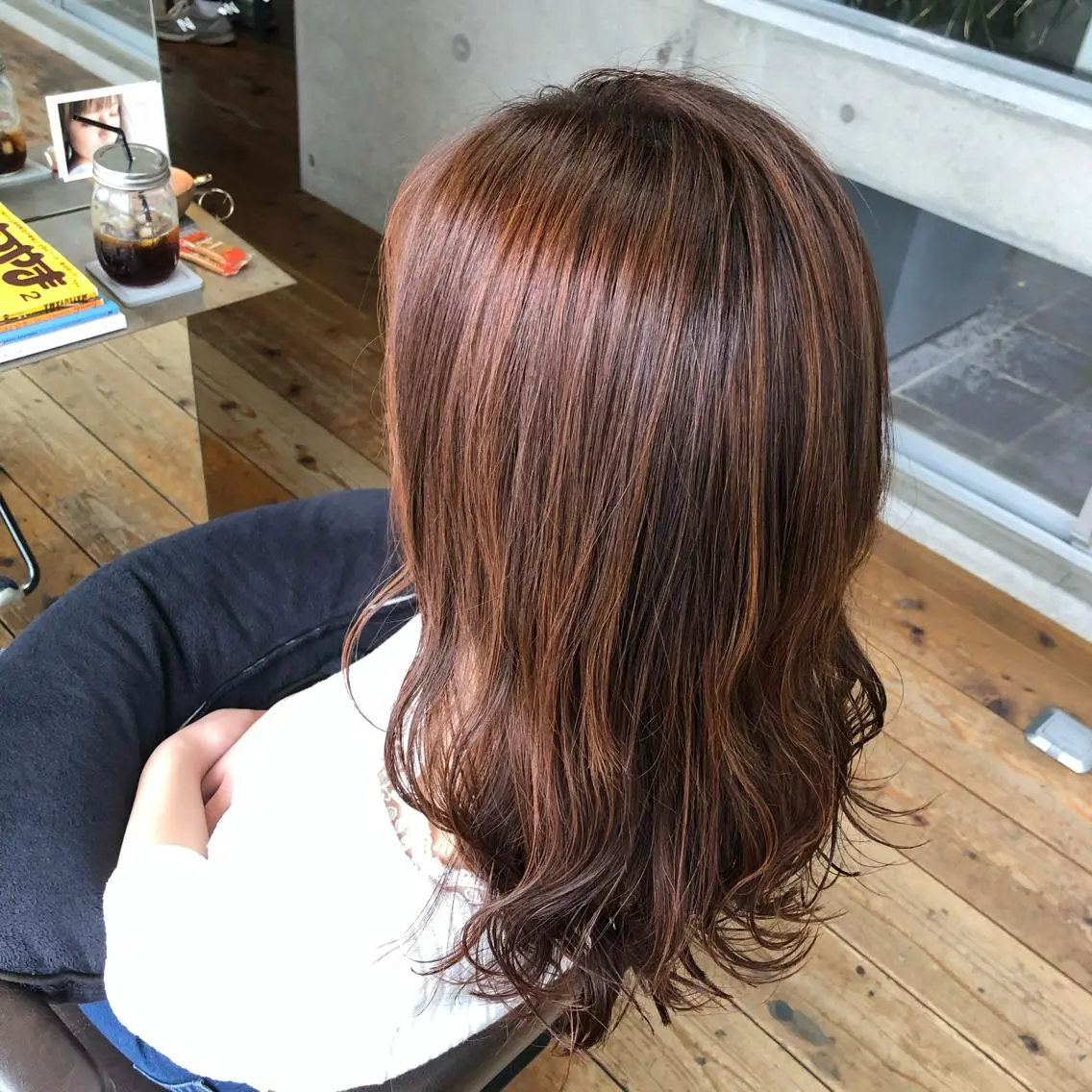 ロング カラー ハイライトカラー オレンジ ハイライト nagisa /縮毛矯正のヘアスタイル
