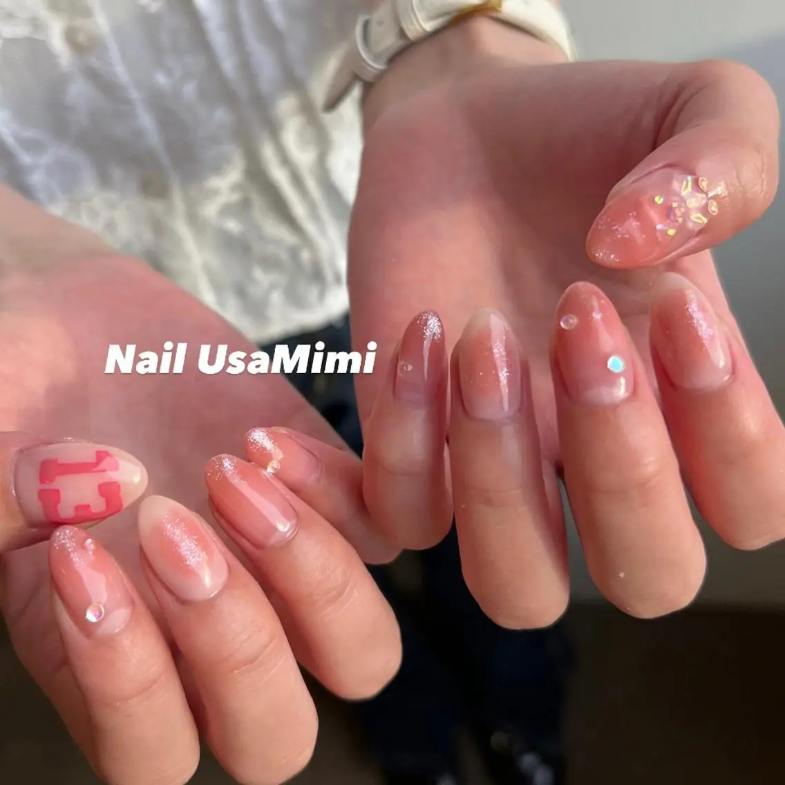 ネイル オーロラネイル フットネイル ジェルネイル 氷ネイル・うるうるネイル キラキラネイル 本町ネイルNail UsaMimiのネイルデザイン