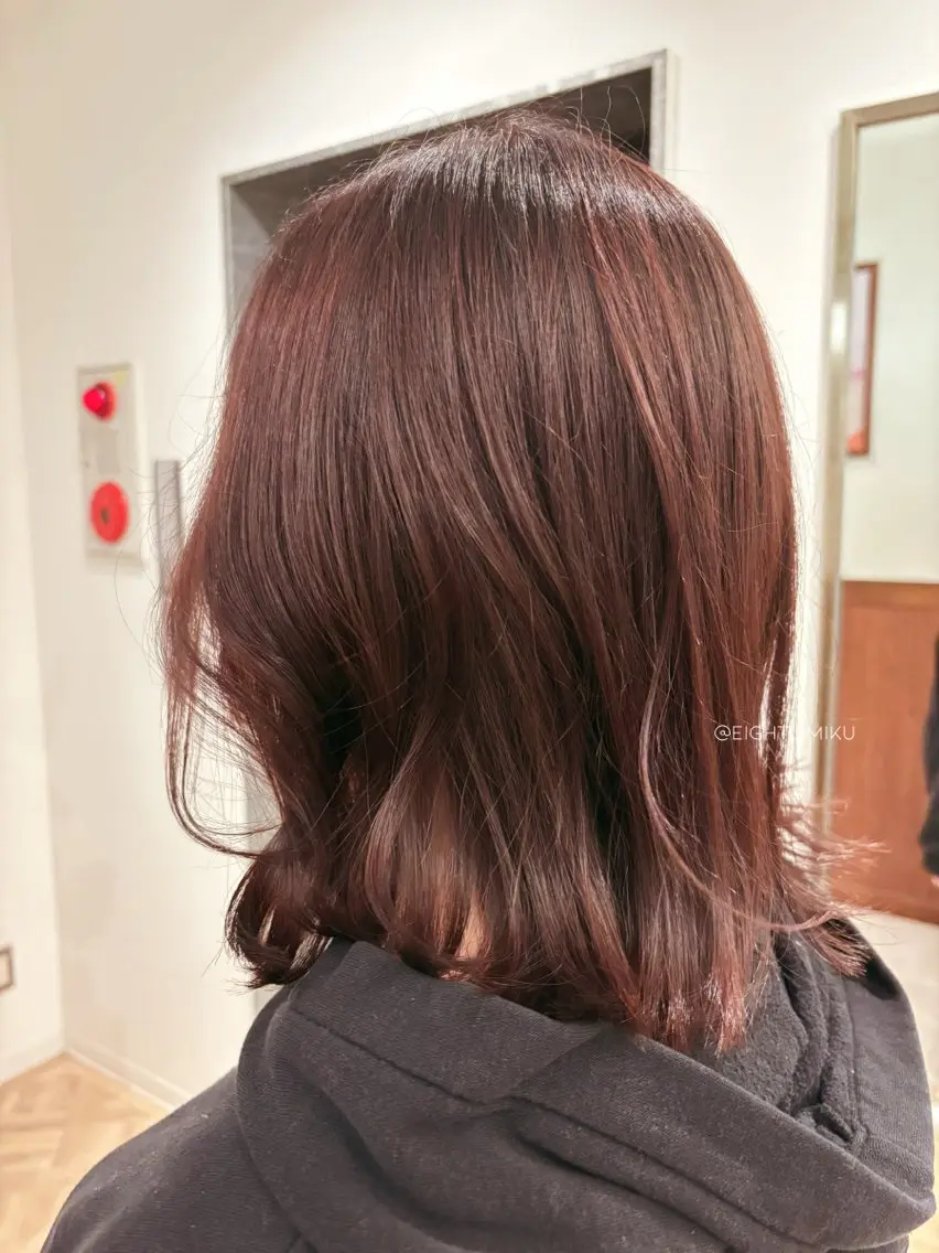 ミディアム カラー ワンレンボブ ブラウンカラー ピンクカラー ボブ miku🖤名駅¦顔 周り¦ヘアケアのヘアスタイル