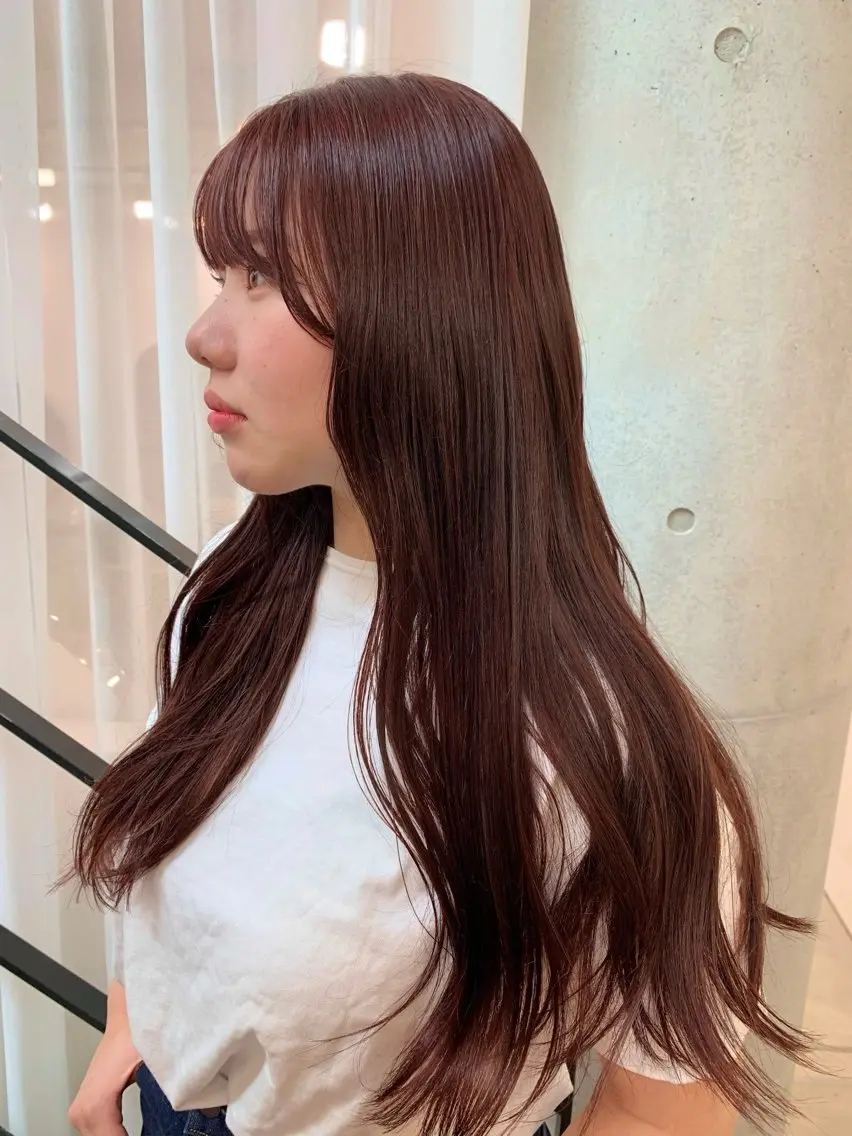 ロング カラー ブリーチ ブリーチなしカラー ピンクカラー カット ヘアカラー トリートメント オカモト ハルカのヘアスタイル
