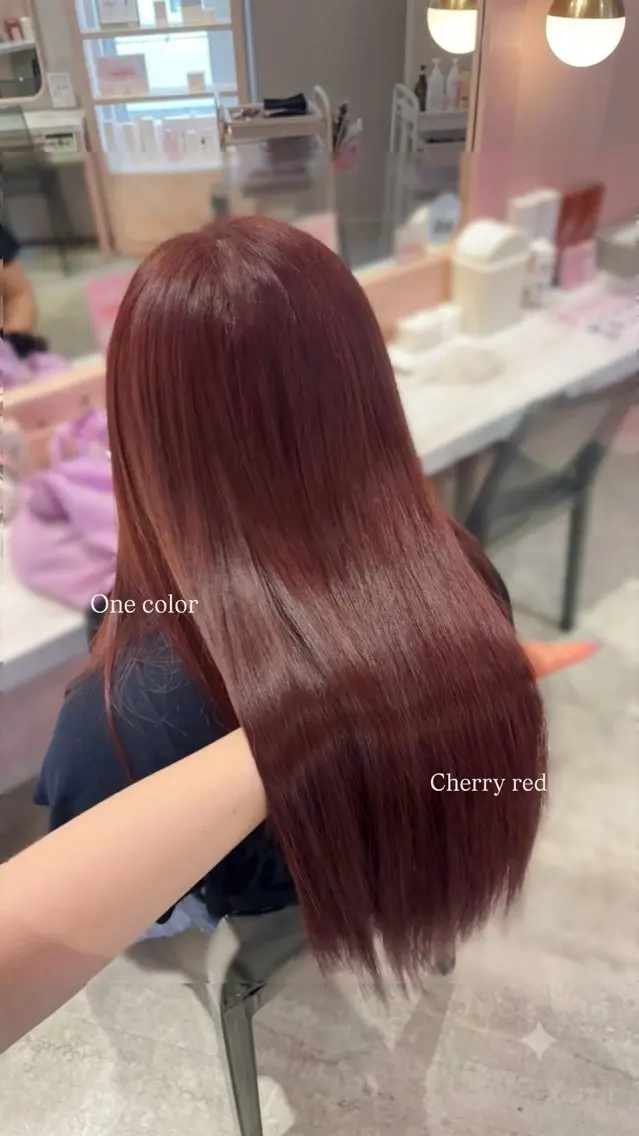 セミロング カラー ピンクカラー レッドカラー ヘアカラー 髪質改善縮毛/透明感 カラー/AIRI🦋のヘアスタイル