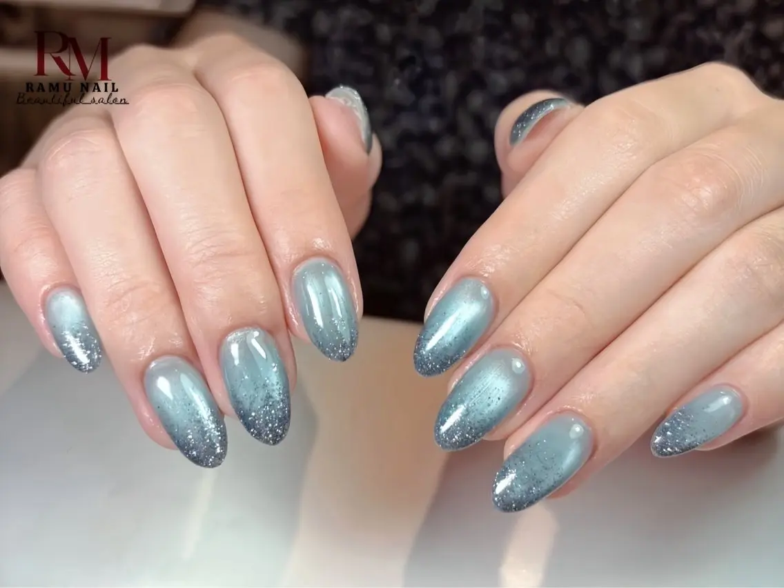 ネイル キラキラネイル マグネットネイル ミラーネイル ピンク 夏ネイル ハンドネイル RAMU Nail 恵比寿店のネイルデザイン