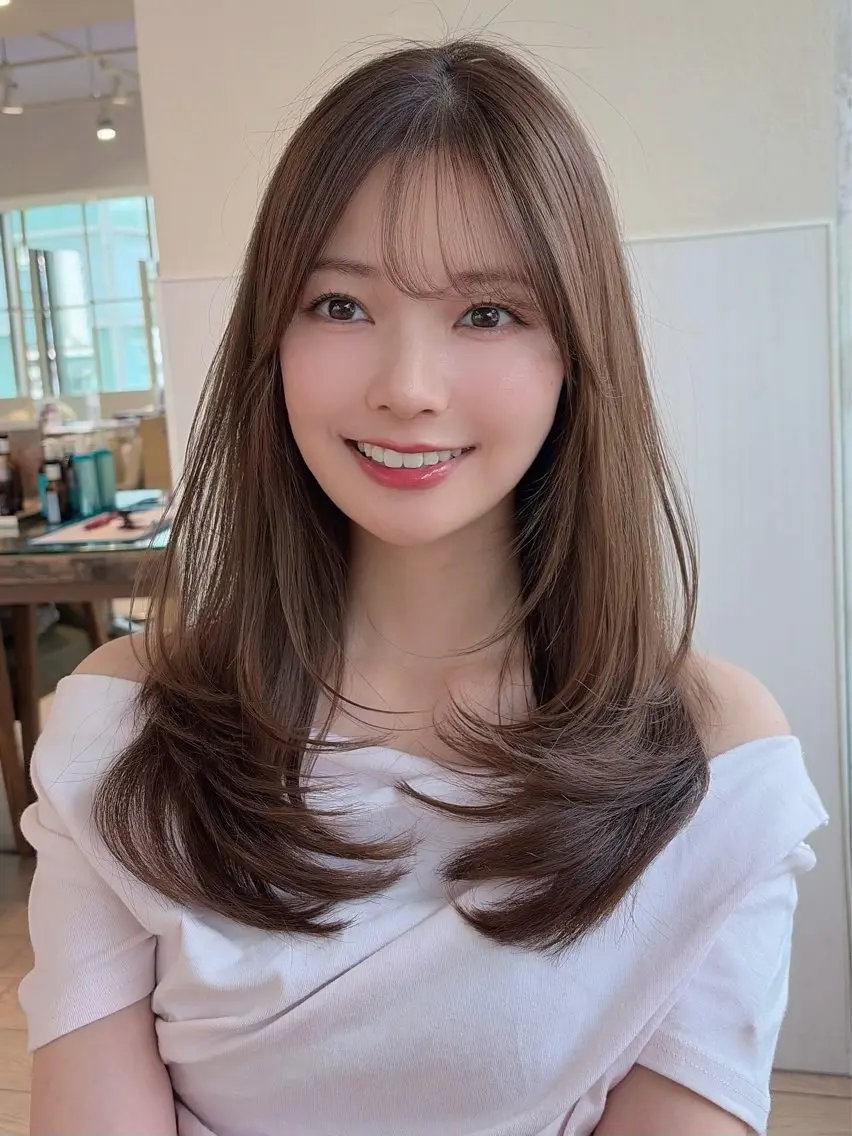 ロング レイヤーカット カット ヘアカラー トリートメント RIHO/愛されモテ /透明感カラーのヘアスタイル