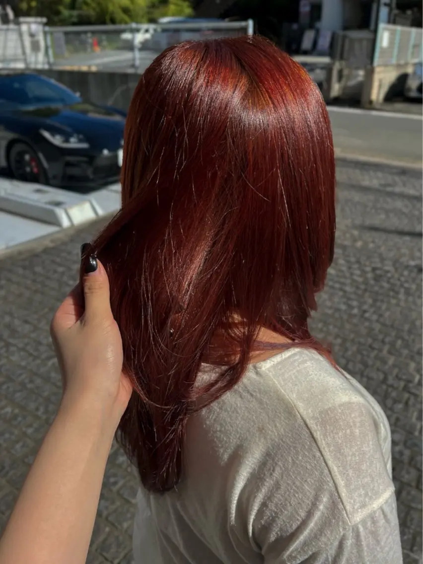 セミロング ヘアカラー ハッシュカット/ 赤髪🍒🍫miyuのヘアスタイル