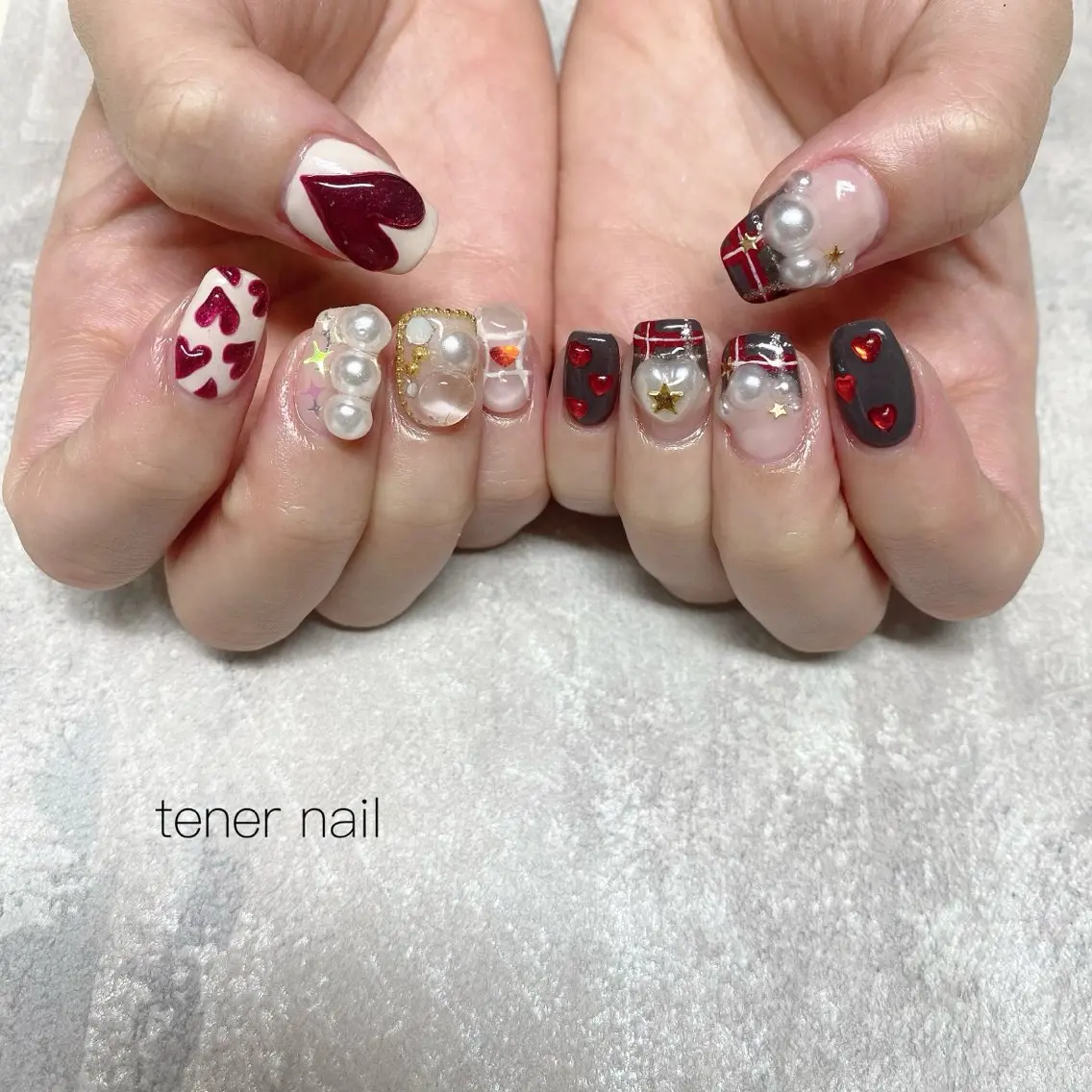 ネイル ハート ぷっくりネイル ハンドネイル テネルネイル tener nailのネイルデザイン
