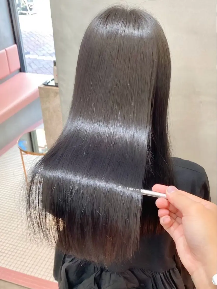 ロング ワンレンボブ ボブ 顔周りカット 髪質改善 ロング 髪質改善【縮毛矯正】 北千住 田邉 澪のヘアスタイル
