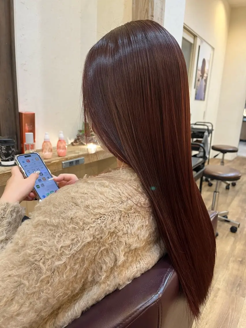 ロング カラー レッドカラー バイオレットカラー 阿部 翔一郎/暖色系カラーのヘアスタイル