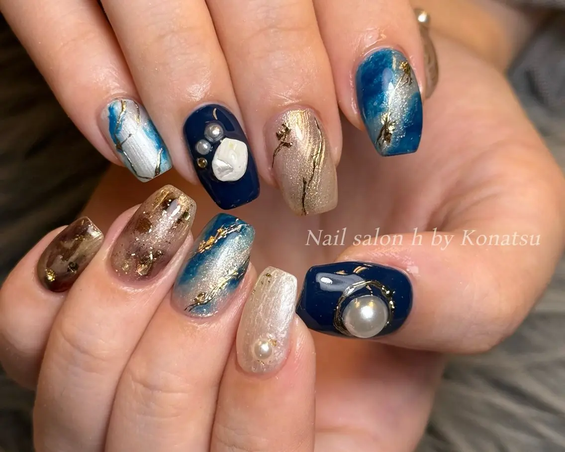 ネイル アートネイル ブルー 持ち込み ニュアンスネイル ハンドネイル nail salon h🎀小夏のネイルデザイン
