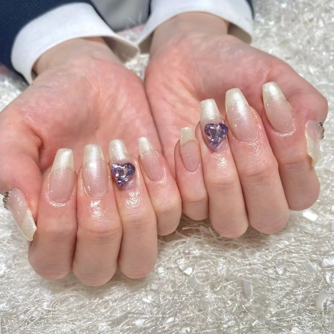 ネイル 長さ出し フレンチネイル ジェルネイル グラデーション ハート ハンドネイル Nail&eye Belire 新宿のネイルデザイン