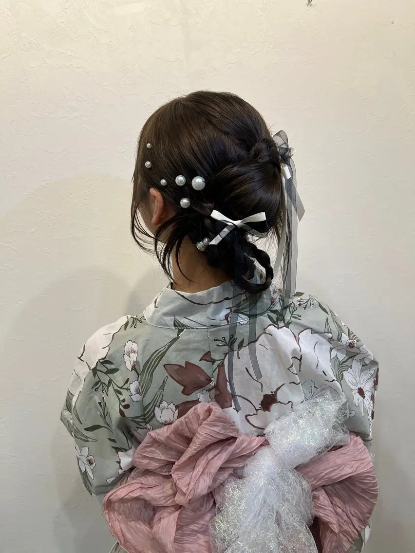 セミロング 浴衣 【カメレオン】 しょうた みくꨄのヘアスタイル