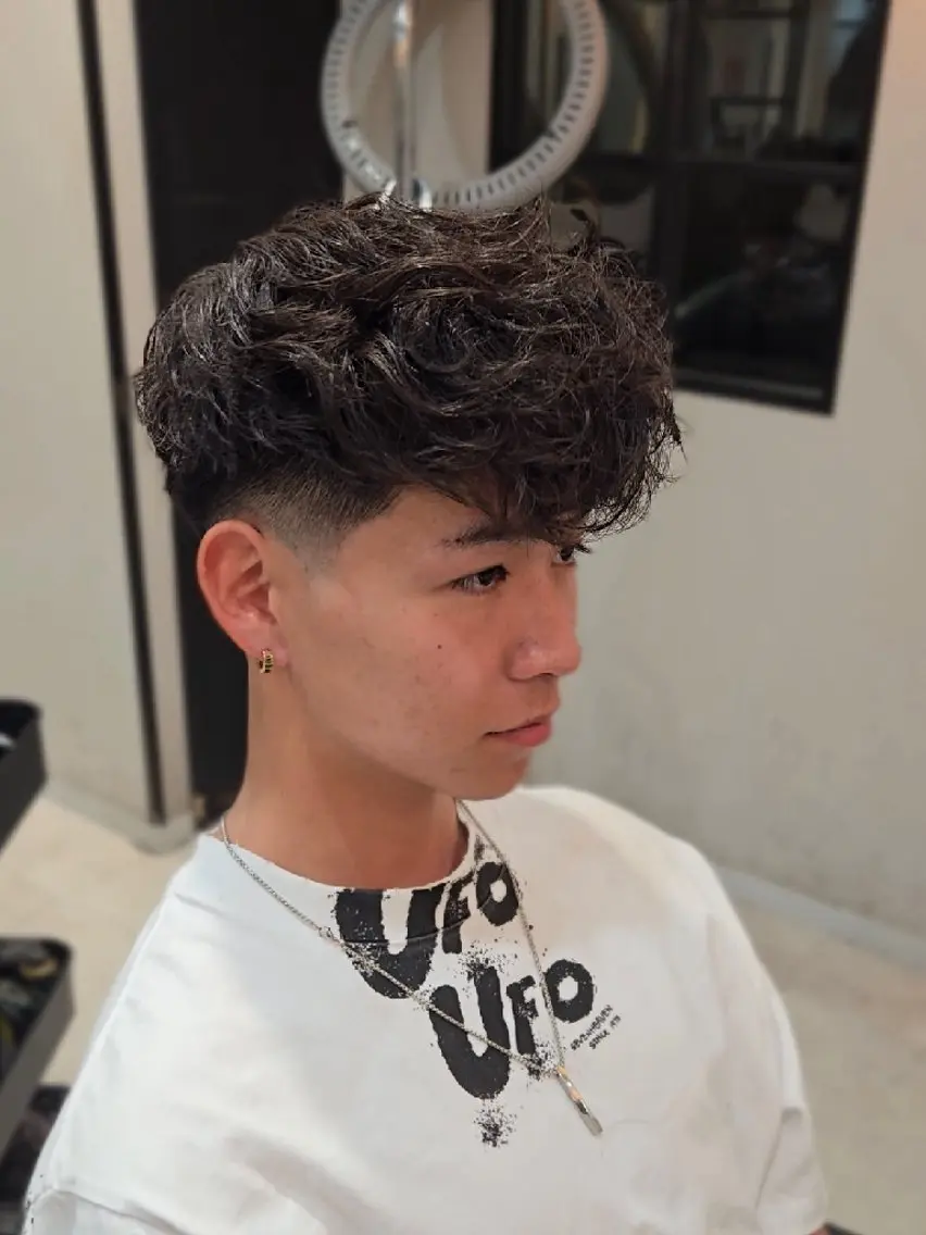 メンズ ミディアム パーマ ミディアムパーマ フェードカット メンズパーマ くせ毛 カット パーマ ヘアセット LEN名古屋/パーマ 海外ヘア/メンズ特化のヘアスタイル
