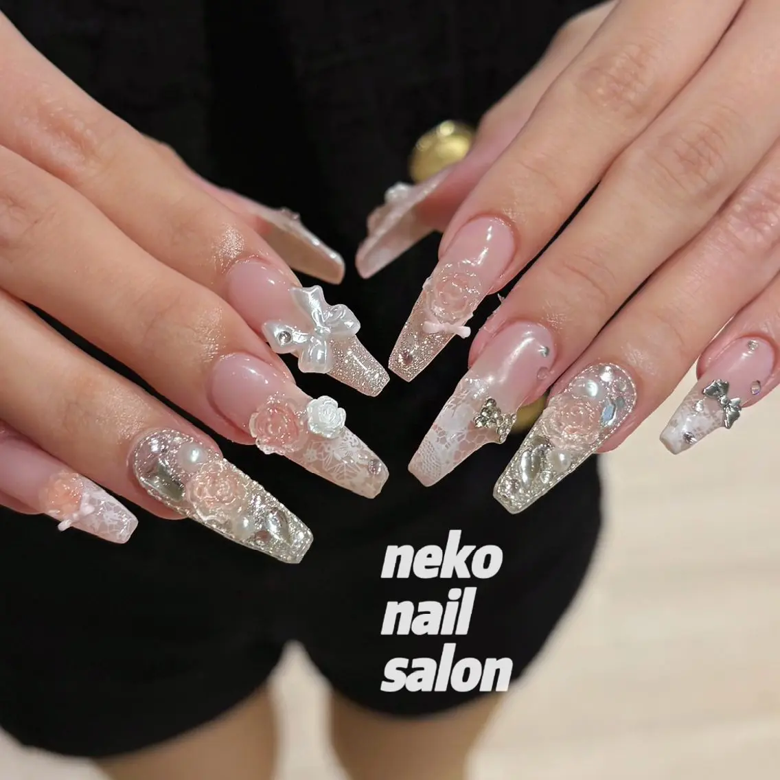 ネイル レース ロングネイル 持ち込み ハンドネイル neko nailのネイルデザイン