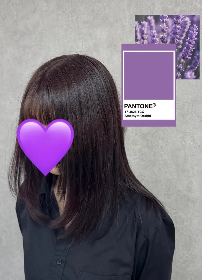 ロング カラー 黒髪 透明感カラー 韓国風カラー ラベンダーカラー オーガニックカラー ヘアカラー トリートメント RIO🩶 /越前/透明感カラーのヘアスタイル