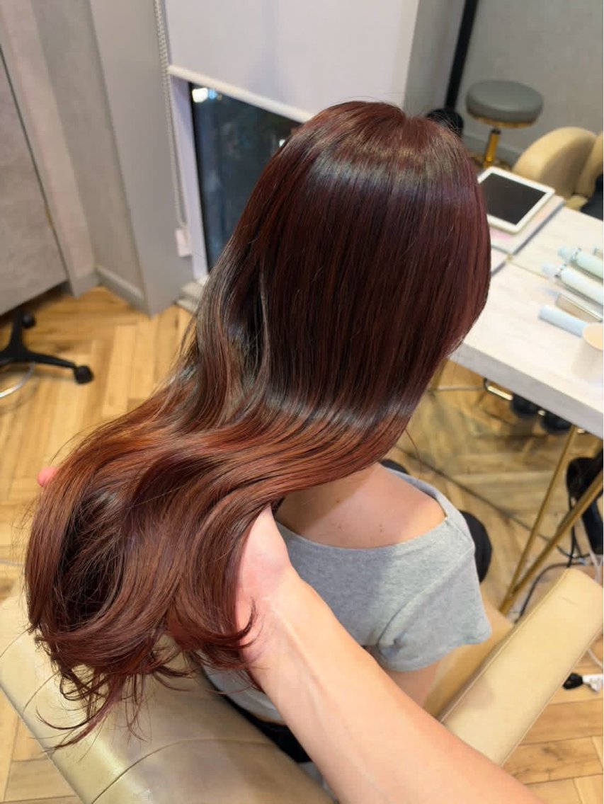 ロング ピンクブラウン カット ヘアカラー トリートメント 縮毛矯正/レイヤー /透明感カラー/愛士のヘアスタイル