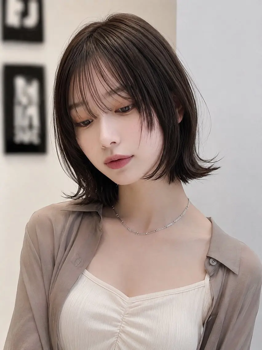 ミディアム ボブ 髪質改善 韓国風ヘア レイヤーカット 縮毛矯正 カット ヘアカラー 髪質改善/レイヤー/ 佐藤　舞🌷🫧のヘアスタイル