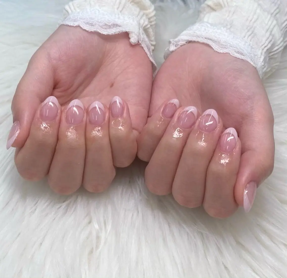 ネイル フレンチネイル パステルネイル ピンク ハンドネイル エリクサーネイル池袋 小川のネイルデザイン