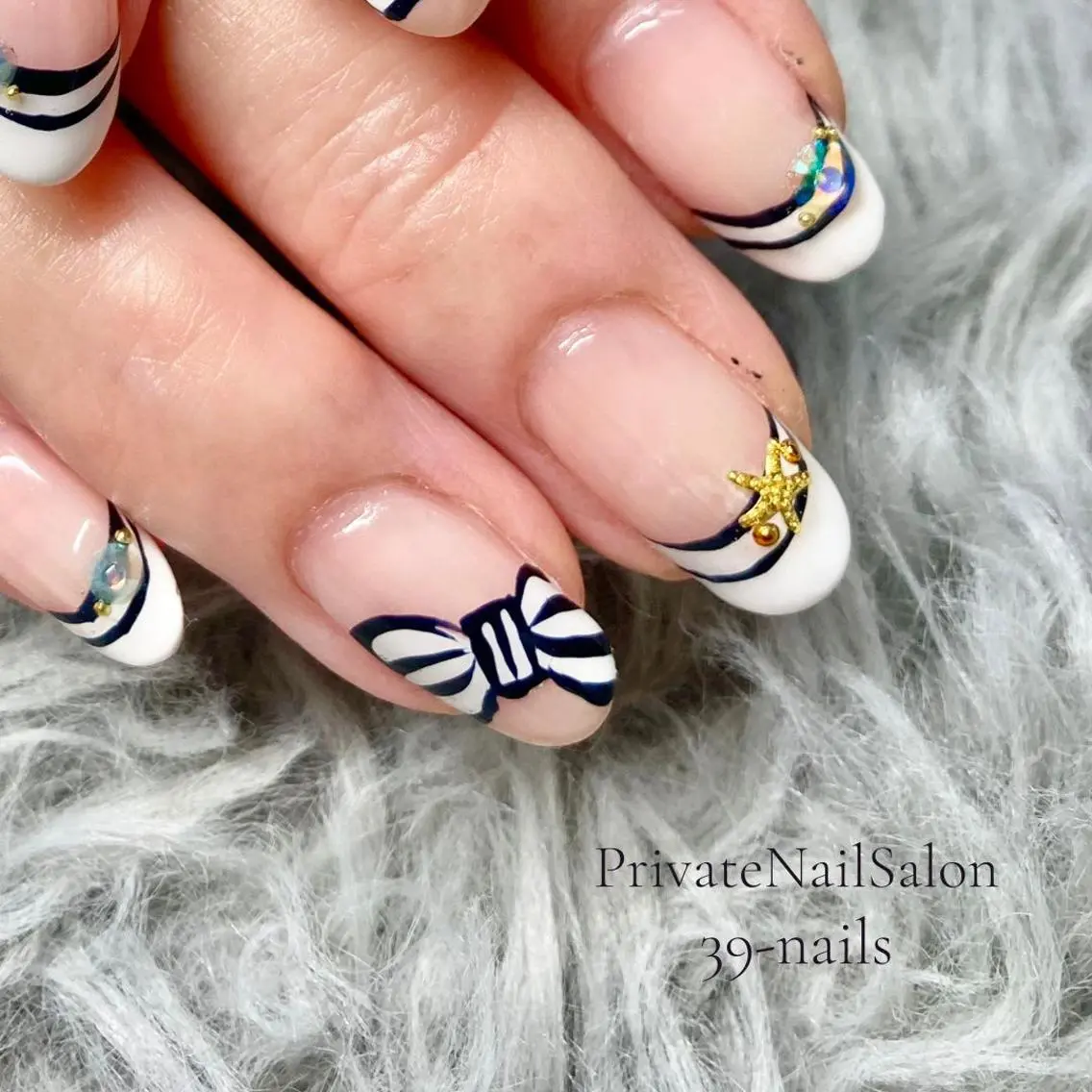 ネイル フレンチネイル ジェルネイル パラジェル リボン 39-nails EharaMikuのネイルデザイン