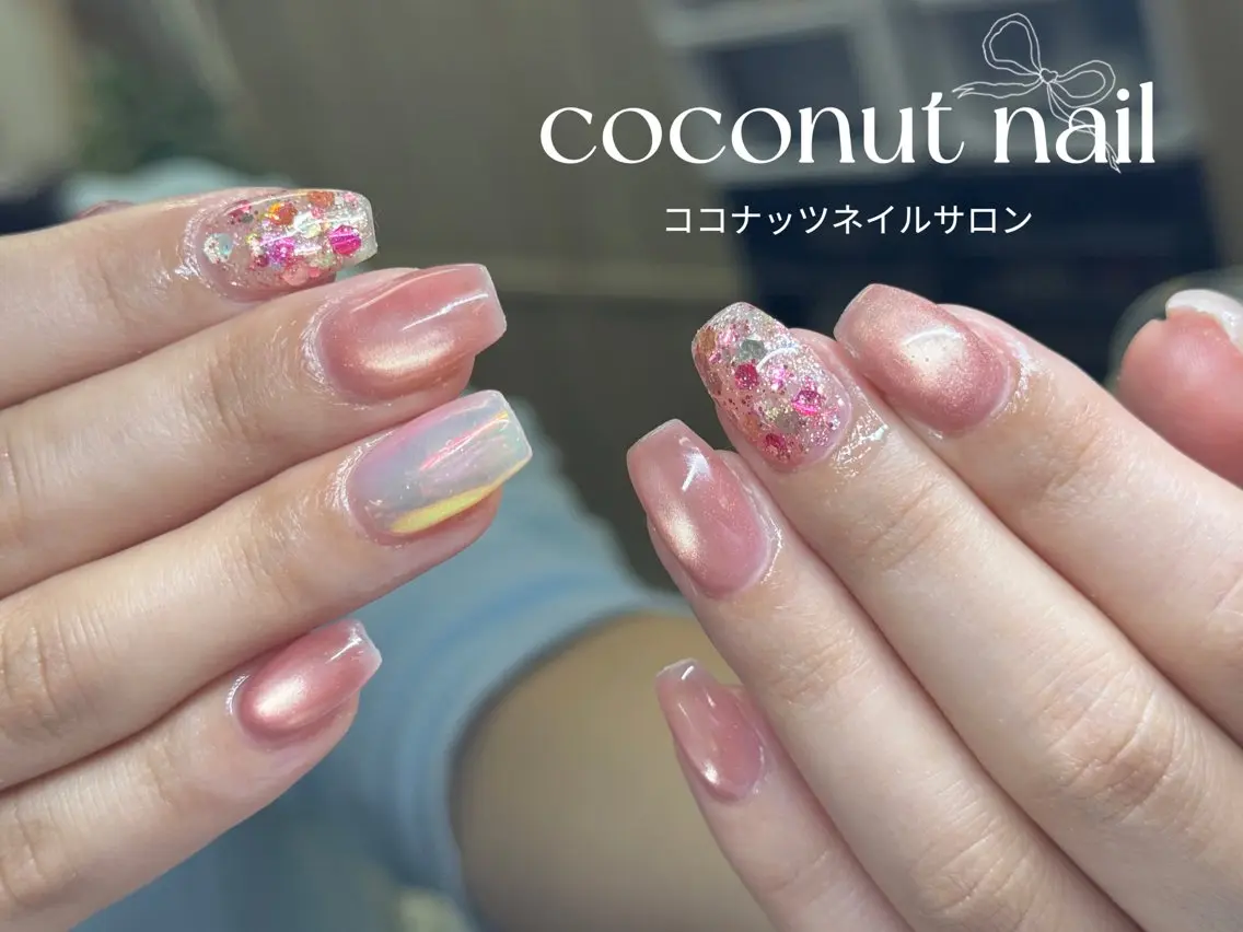 ネイル べっ甲ネイル フレンチネイル キラキラネイル マグネットネイル 大理石ネイル(マーブル) ハンドネイル 神田 ココナッツのネイルデザイン