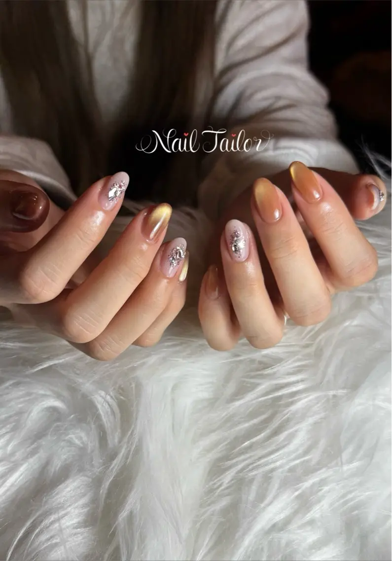 ネイル 長さ出し キラキラネイル ラメ(グリッター) マグネットネイル ワンカラーネイル ハンドネイル NailTailor ネイルテイラーのネイルデザイン