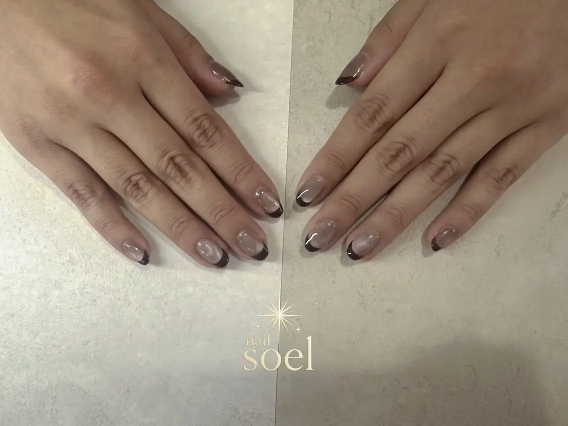ネイル ブラウン フレンチネイル 氷ネイル・うるうるネイル nail Soel| ネイル ソエルのネイルデザイン