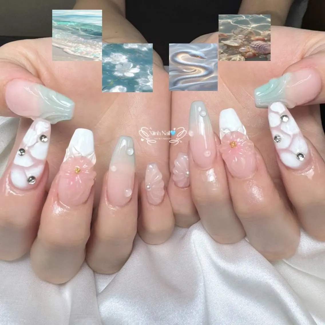 ネイル チークネイル 桜ネイル 長さ出し フラワーネイル フットネイル ハンドネイル XIINH NAIL SALONのネイルデザイン