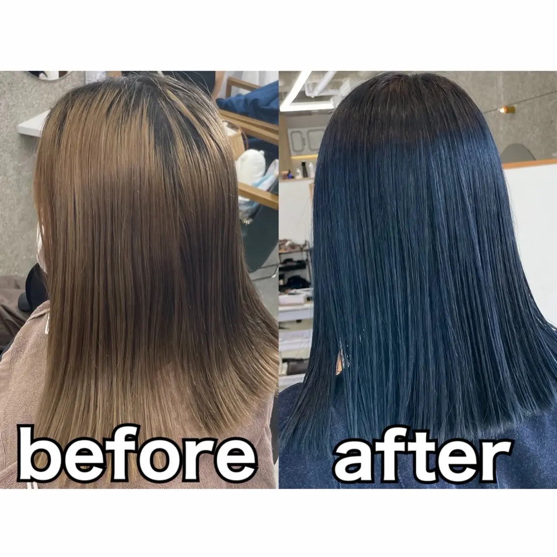 ミディアム カラー ネイビーカラー カット ヘアカラー トリートメント Lull1人美容室 イージーパーマのヘアスタイル