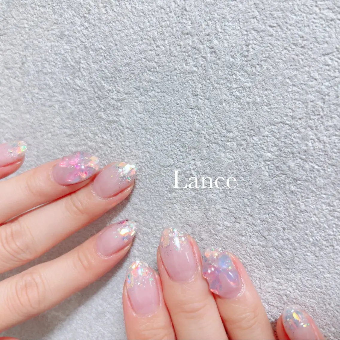 ネイル オーロラネイル ブルー フレンチネイル グラデーション 氷ネイル・うるうるネイル ハンドネイル Lance nailのネイルデザイン