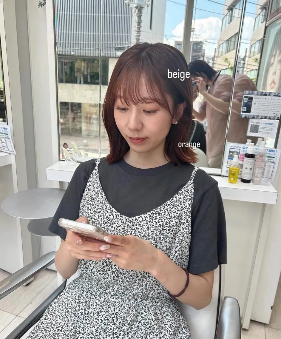 ショート カラー ベージュカラー オレンジ オレンジベージュ ヘアカラー ありむらもえ/ 透明感カラーのヘアスタイル