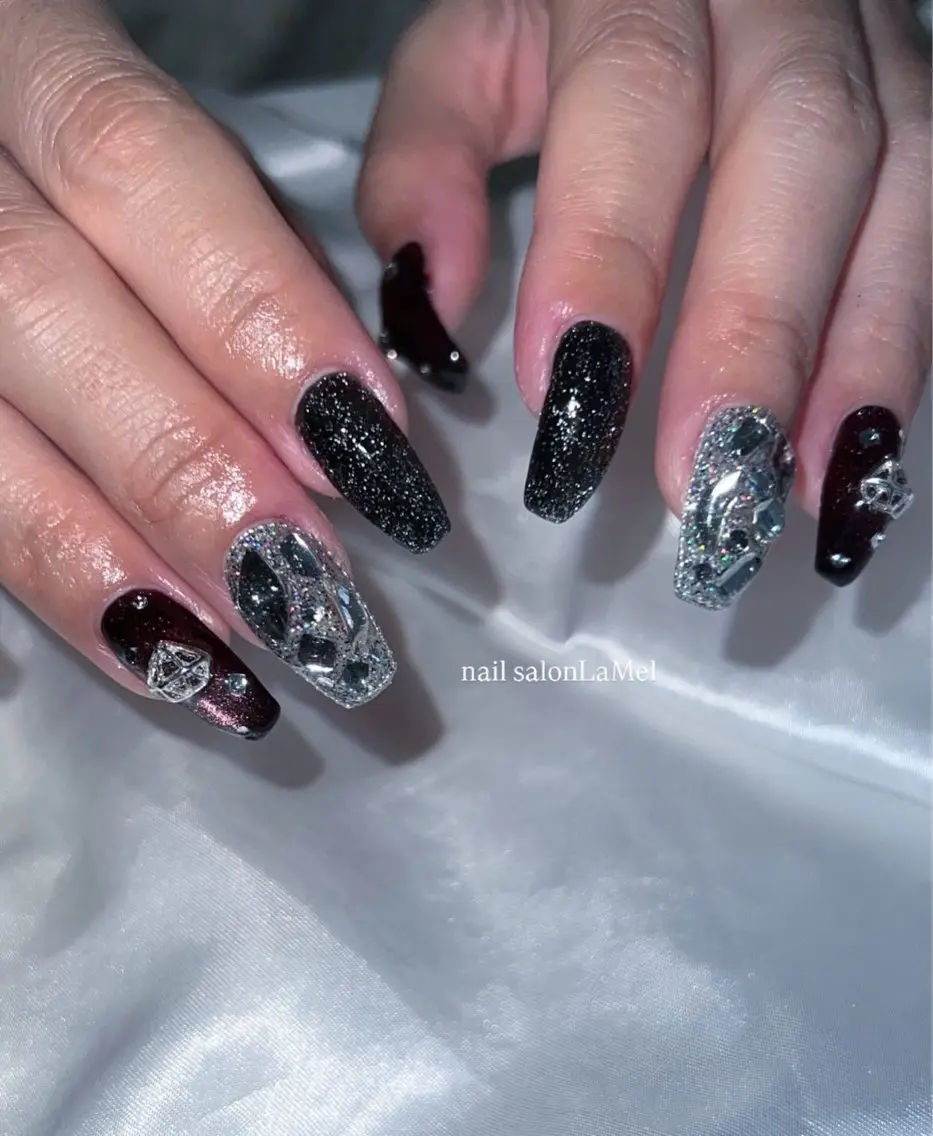 ネイル クリアネイル ラメ(グリッター) ロングネイル ストーンネイル ハンドネイル 【nailsalon LaMeL】岡崎のネイルデザイン
