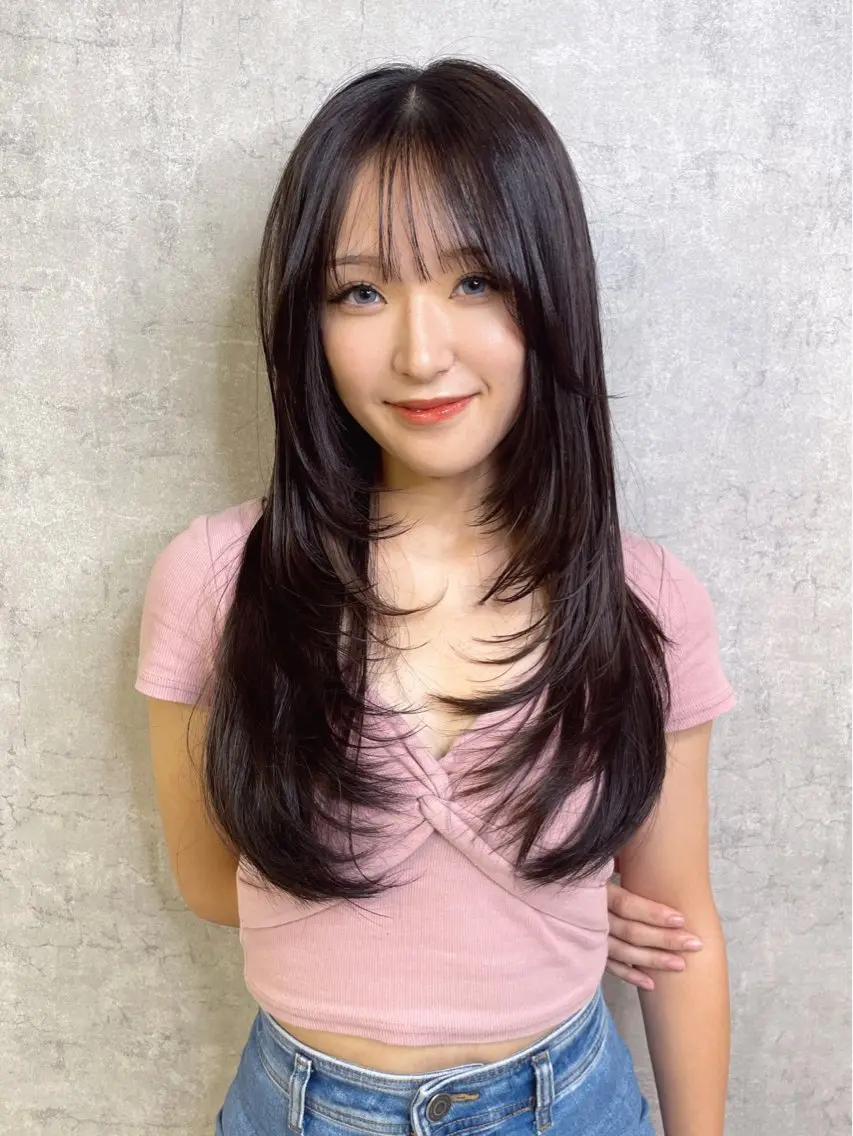 ロング 顔まわりレイヤー 顔周りカット 姫カット 髪質改善 韓国風ヘア トレンド韓国レイヤー 🇰🇷のんのヘアスタイル