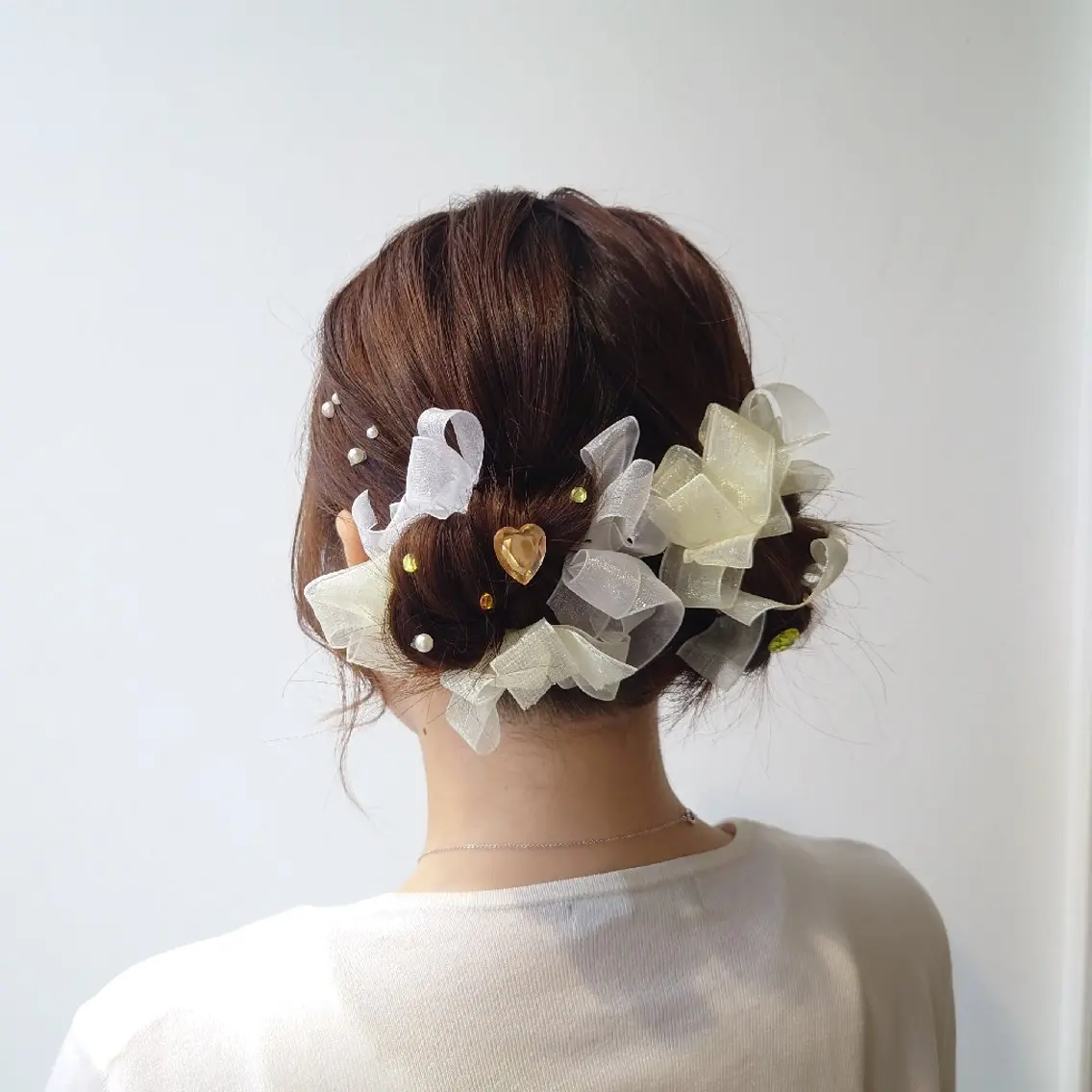 ヘアアレンジ ミディアム カラー 成人式 編みこみ 着物ヘア 三つ編み 簡単アレンジ ヘアセット かわい ゆうな 髪質改善/縮毛矯正のヘアスタイル