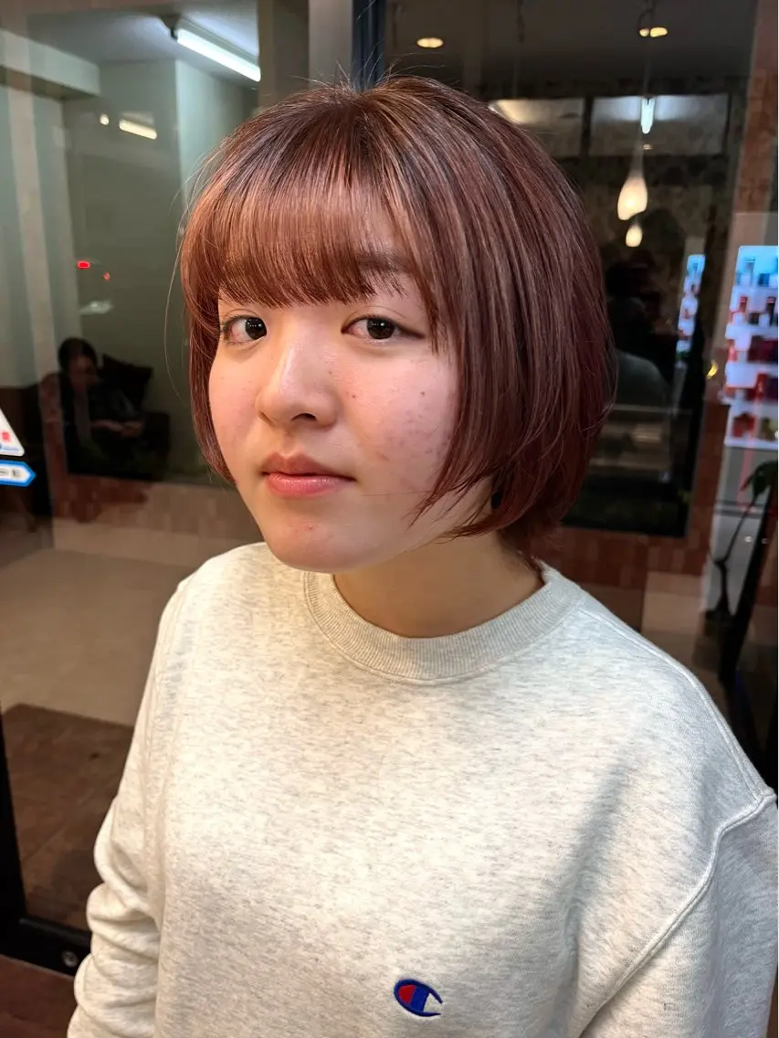 ショート カラー ブラウンカラー デザインカラー ピンクカラー ピンクブラウン カット ヘアカラー 樋口智士/倉敷/中庄 /髪質改善/縮毛矯正のヘアスタイル